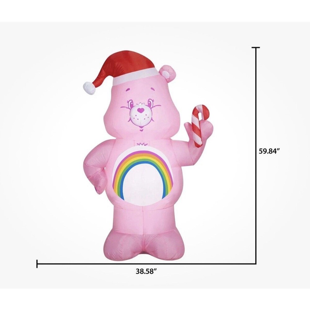 NIB! 5 FT CARE BEARS CHEER BEAR W CANDY CANE AIRBLOWN LIGHTED YARD INFLATABLE